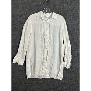 Cabi Womens Tunic Button Up Shirt Size Medium White Long Sleeve Ruffle Cottage